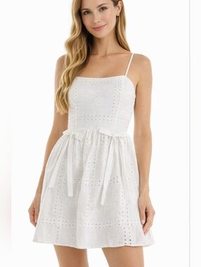 Seni & Cade White Eyelet Smocked Mini Dress XL Juniors Cottagecore coquette